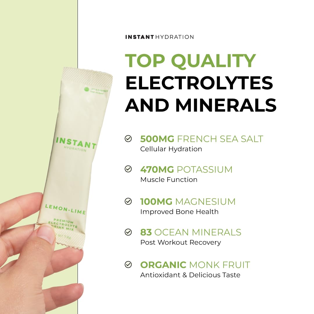Instant Hydration Electrolytes Powder Packets - Premium NSF Certified - Keto, Vegan, Gluten-Free, Non-GMO - Boost Recovery, Brain Function, Muscle & Tissue Health