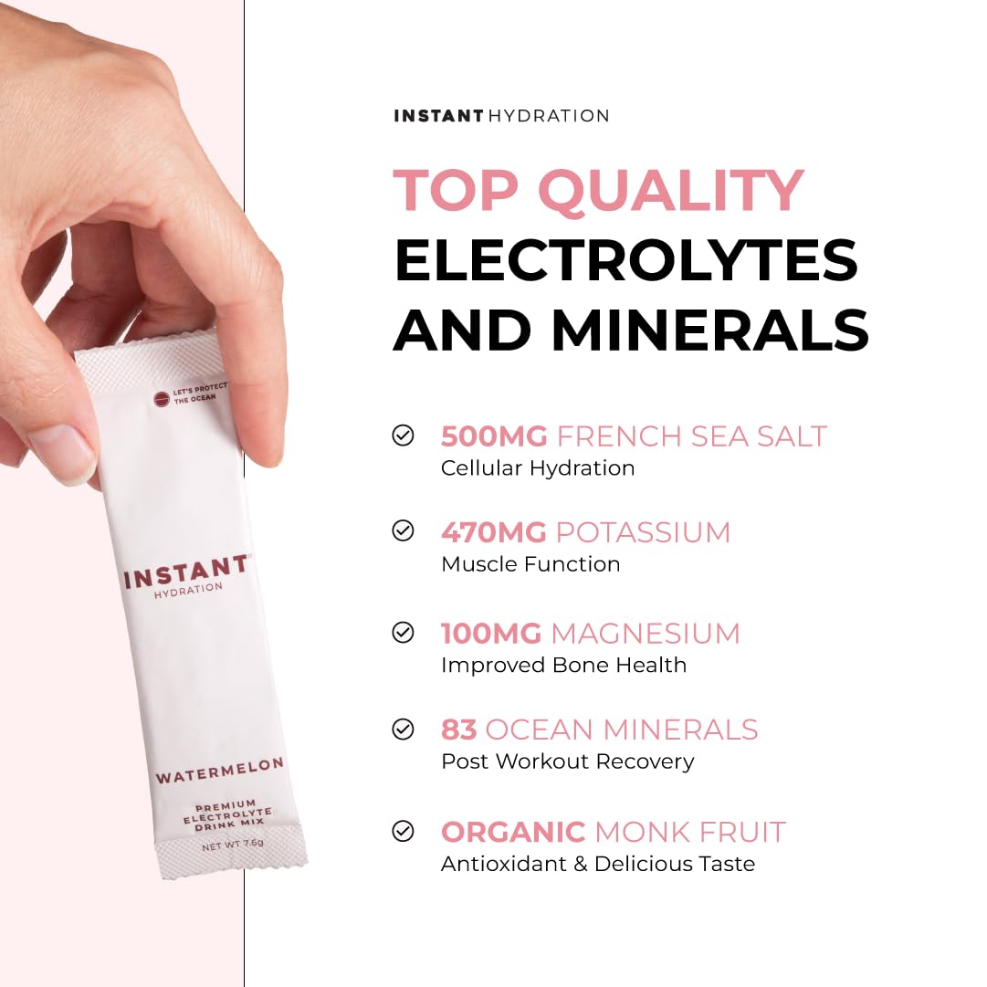 Instant Hydration Electrolytes Powder Packets - Premium NSF Certified - Keto, Vegan, Gluten-Free, Non-GMO - Boost Recovery, Brain Function, Muscle & Tissue Health