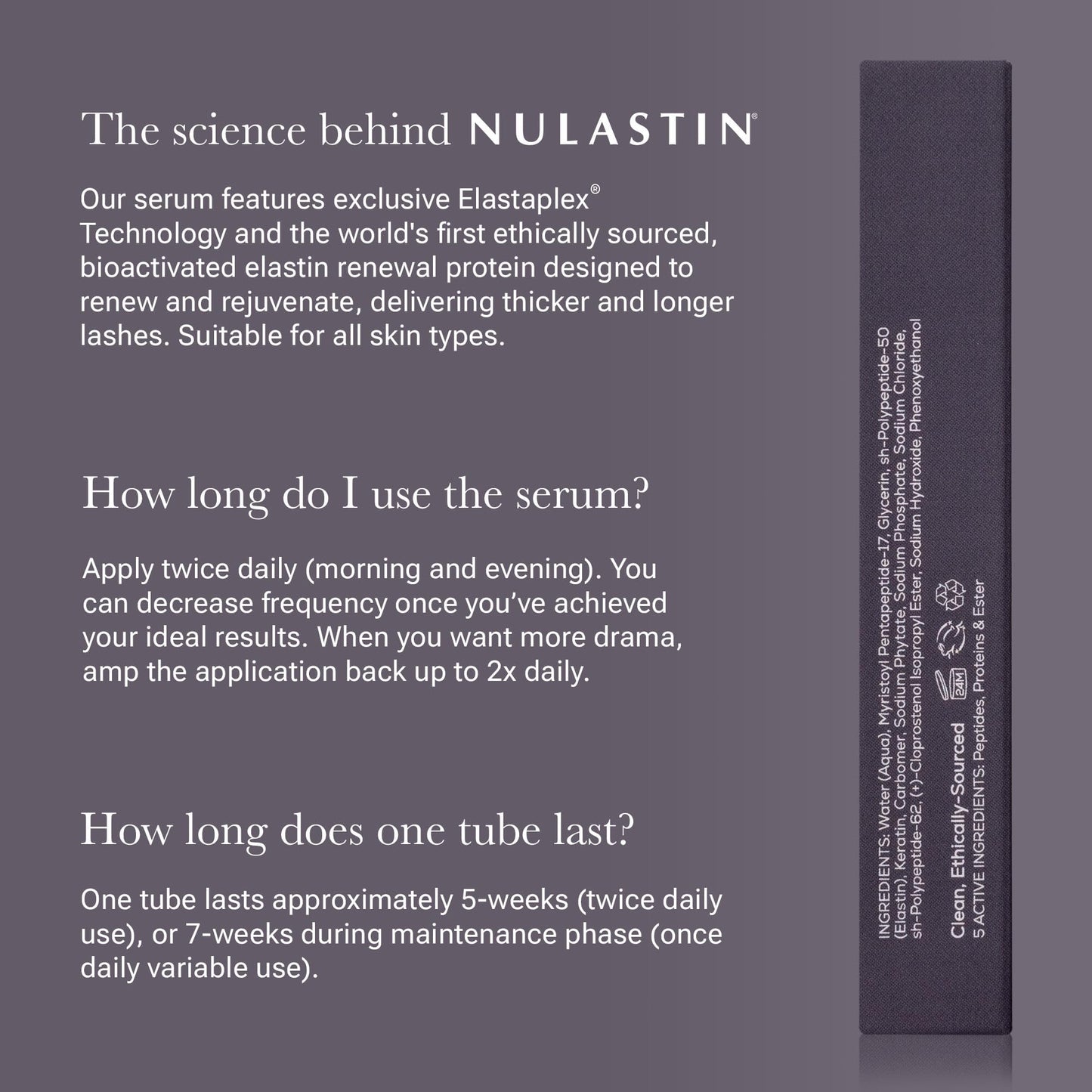 NULASTIN Lash Boosting Serum – Promotes Longer, Fuller, Thicker Looking Lashes | Follicle Strengthening Eyelash Enhancing Formula with Elastin Technology