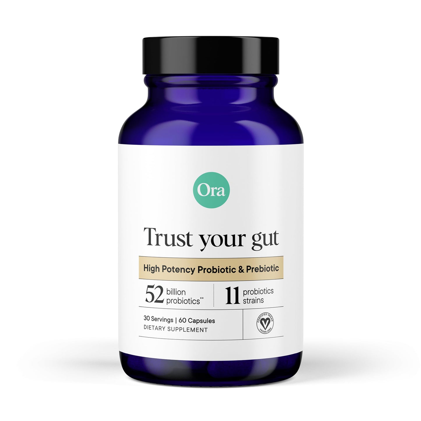 Ora Organic Probiotics and Prebiotics for Digestive Wellness - 16 Billion CFU, 6 Clinically Studied Strains, Vegan, Dairy & Gluten Free | Nourish Your Gut Health, 60 Capsules