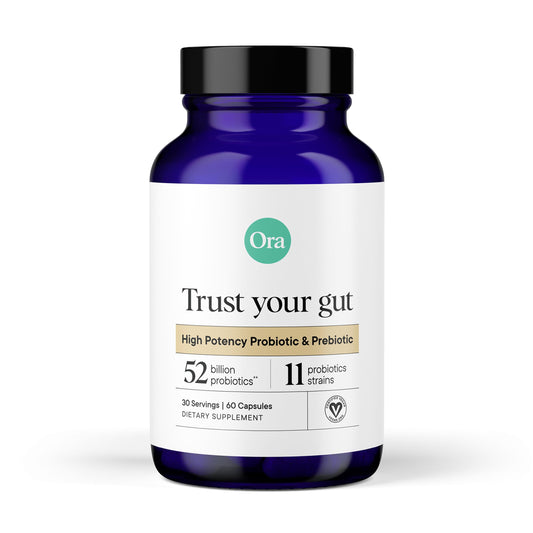 Ora Organic Probiotics and Prebiotics for Digestive Wellness - 16 Billion CFU, 6 Clinically Studied Strains, Vegan, Dairy & Gluten Free | Nourish Your Gut Health, 60 Capsules