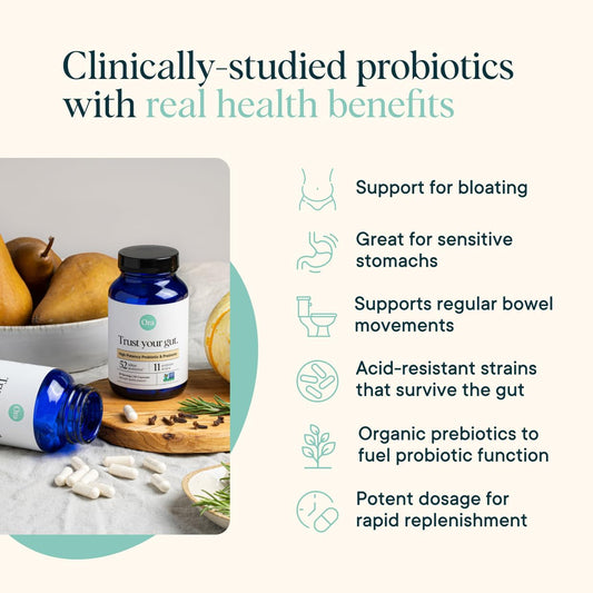 Ora Organic Probiotics and Prebiotics for Digestive Wellness - 16 Billion CFU, 6 Clinically Studied Strains, Vegan, Dairy & Gluten Free | Nourish Your Gut Health, 60 Capsules