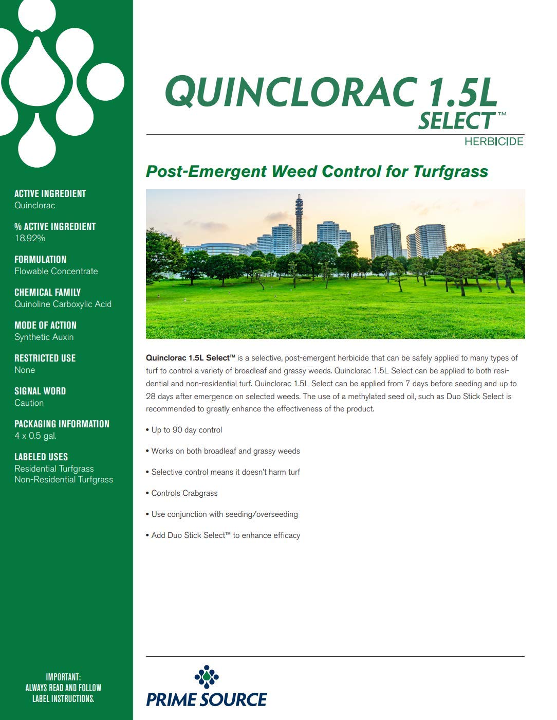Primesource Quinclorac 1.5 Select Liquid Crabgrass Killer 7.5 Ounces