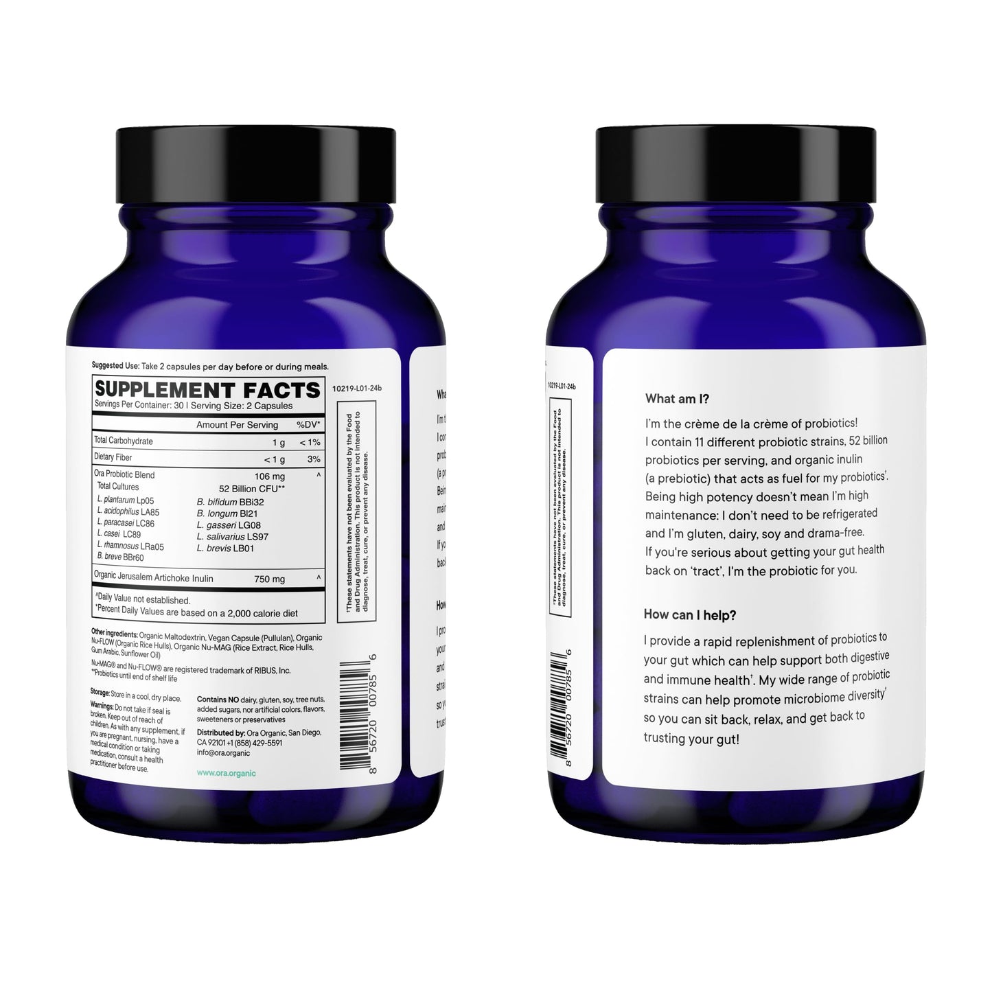 Ora Organic Probiotics and Prebiotics for Digestive Wellness - 16 Billion CFU, 6 Clinically Studied Strains, Vegan, Dairy & Gluten Free | Nourish Your Gut Health, 60 Capsules